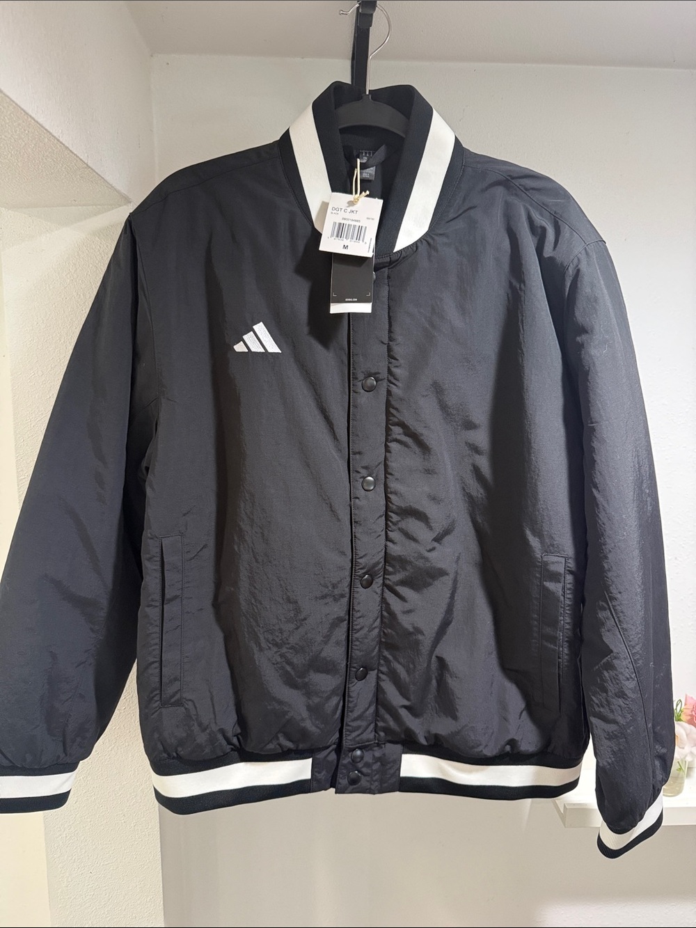 adidas Black Bomber Jacket with White Striped Trim